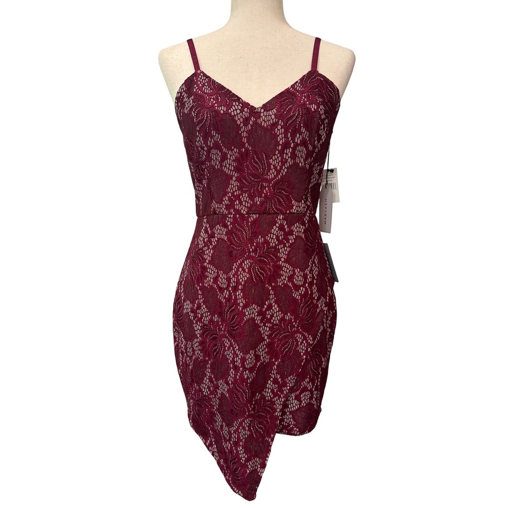 MAX + ASH Wine‎ Silver Lace Dress Sleeveless Cocktail Party Medium New